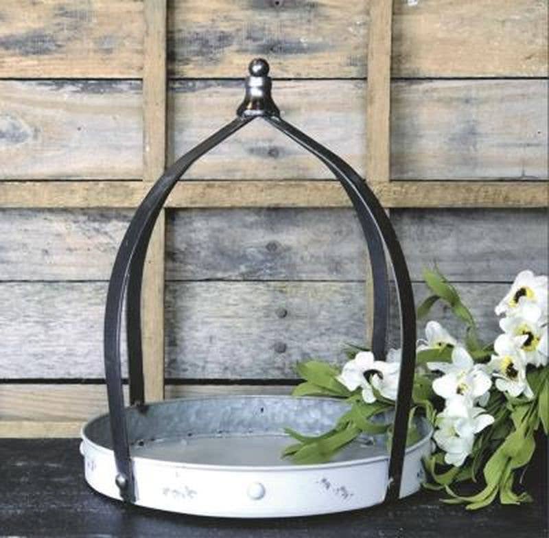 White Distressed Dome Handle Pan Large