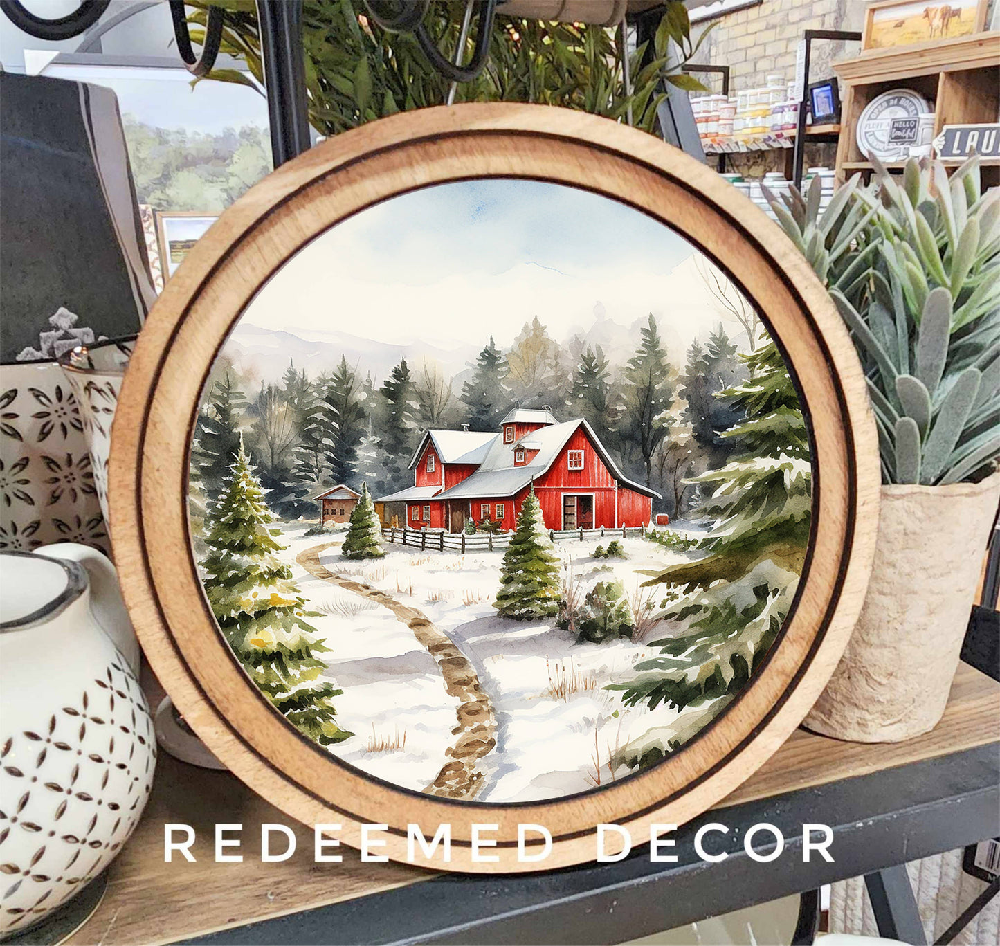 8" Round Tree Farm Barn Art