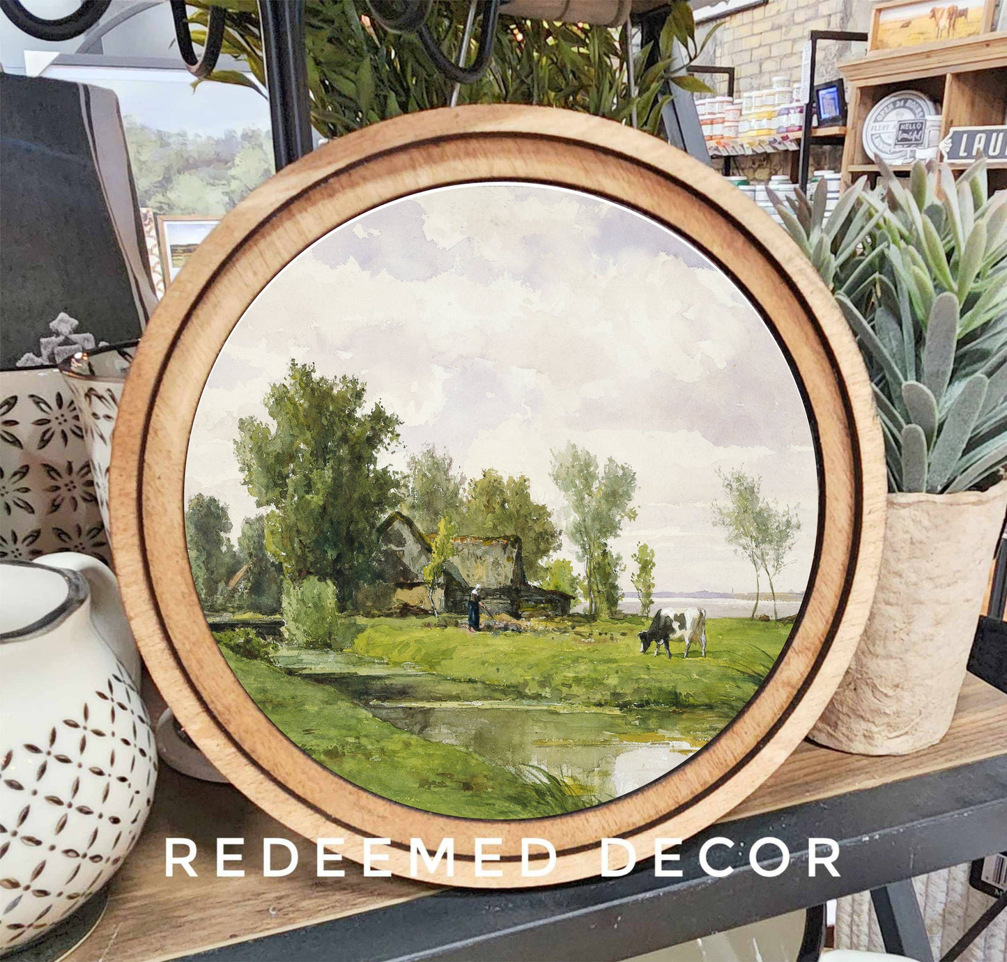 8" Round Creekside Farmhouse Art