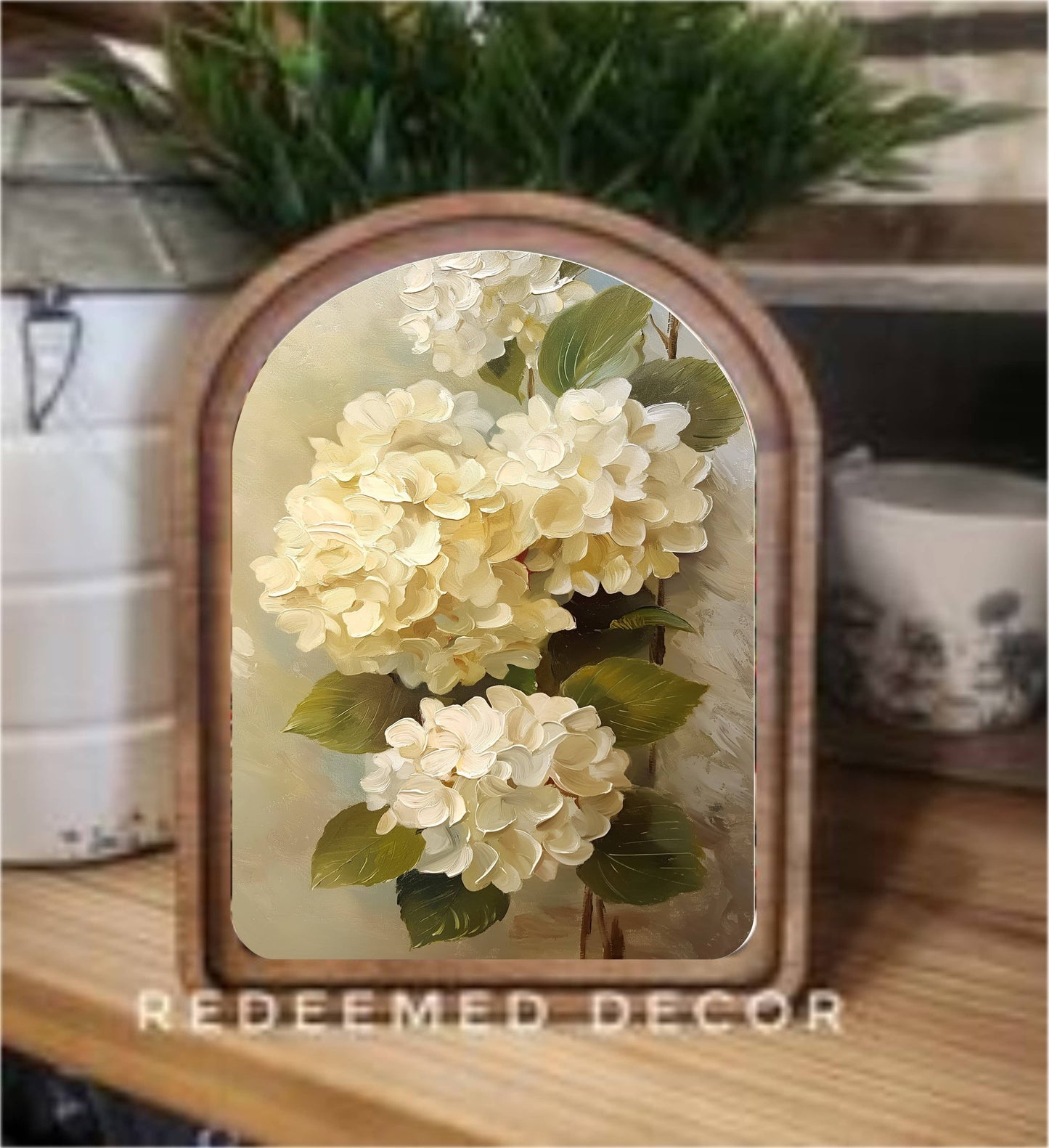 Arch Top Hydrangea Painting Framed Art