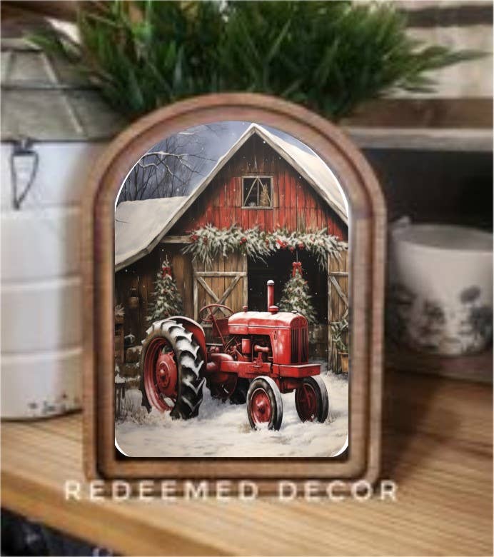 Arch Top Christmas Tractor Framed Art