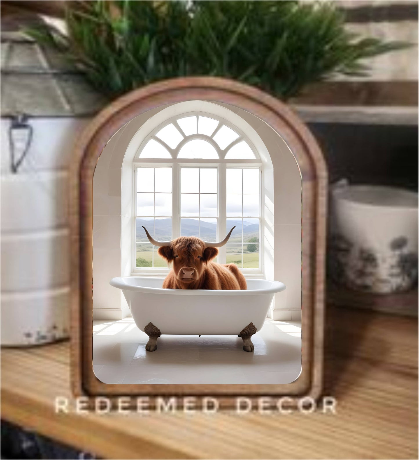 Arch Top Highland White Tub Framed Art