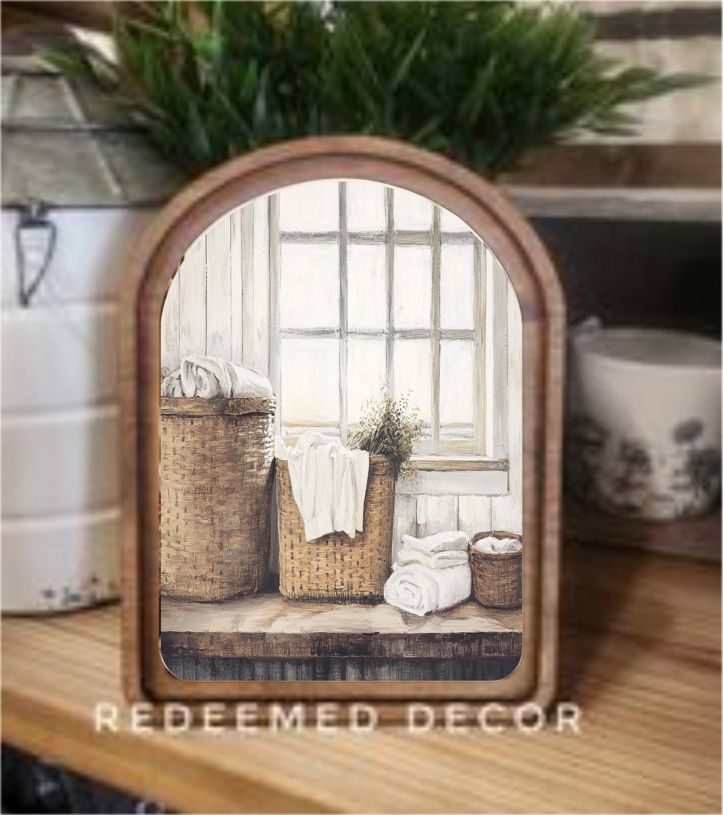 Arch Top Laundry Baskets Framed Art