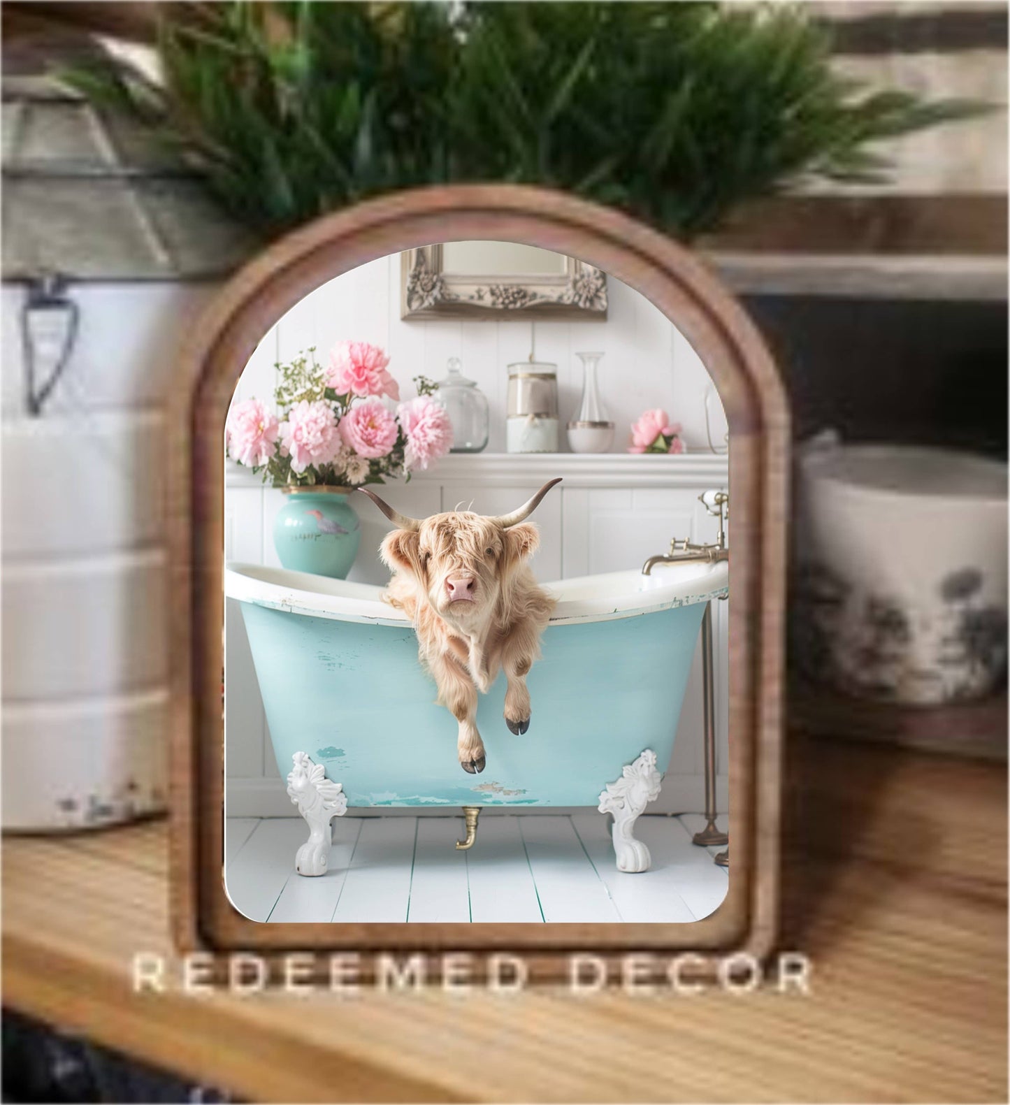 Arch Top Aqua Highland In Tub Framed Art