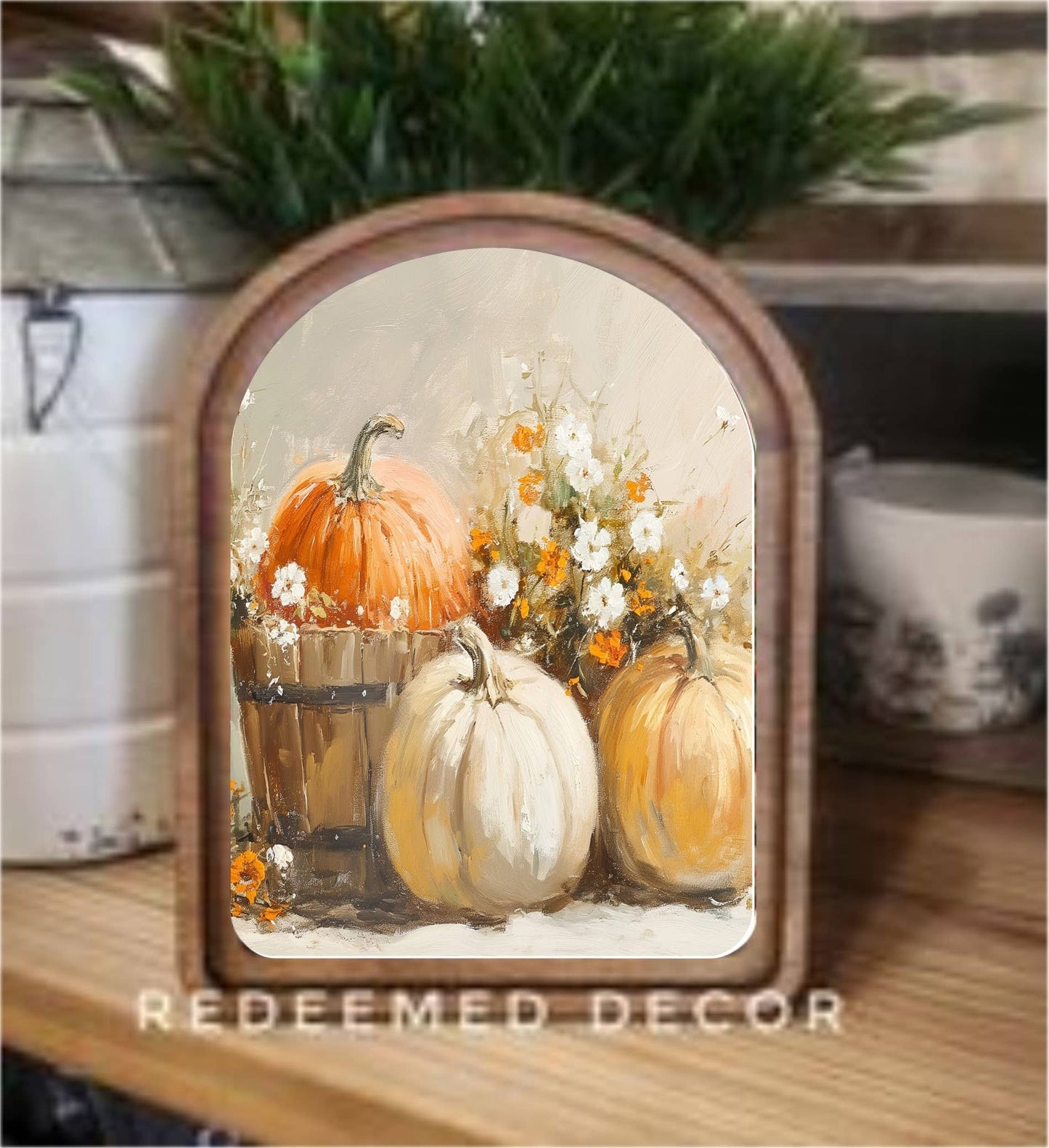 Arch Top Pumpkin Bucket Framed Art