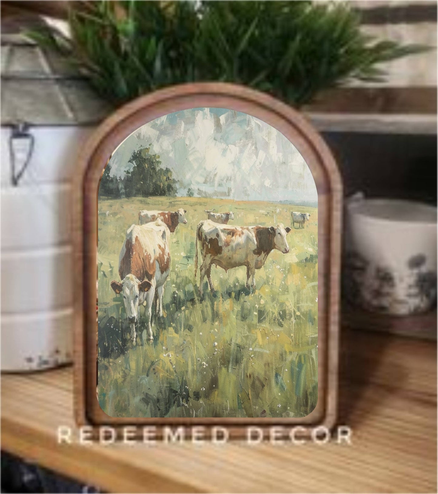 Arch Top Spring Cows Framed Art