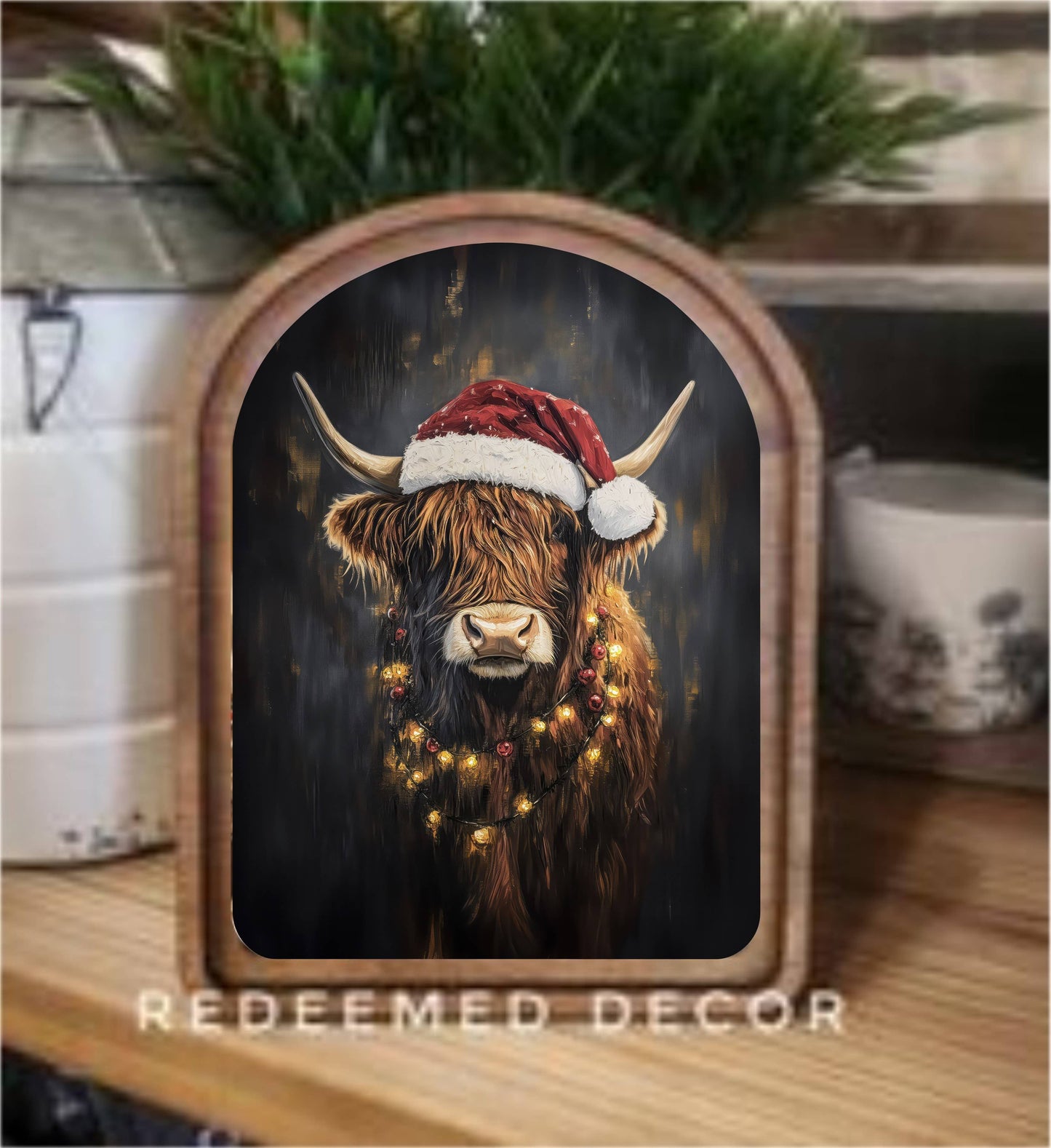 Arch Top Christmas Highland Framed Art