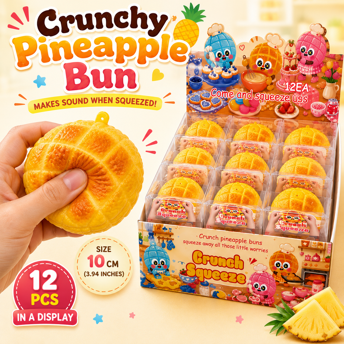 Crunchy Pineapple Bun ASMR Crunch Squishy Stress Toy