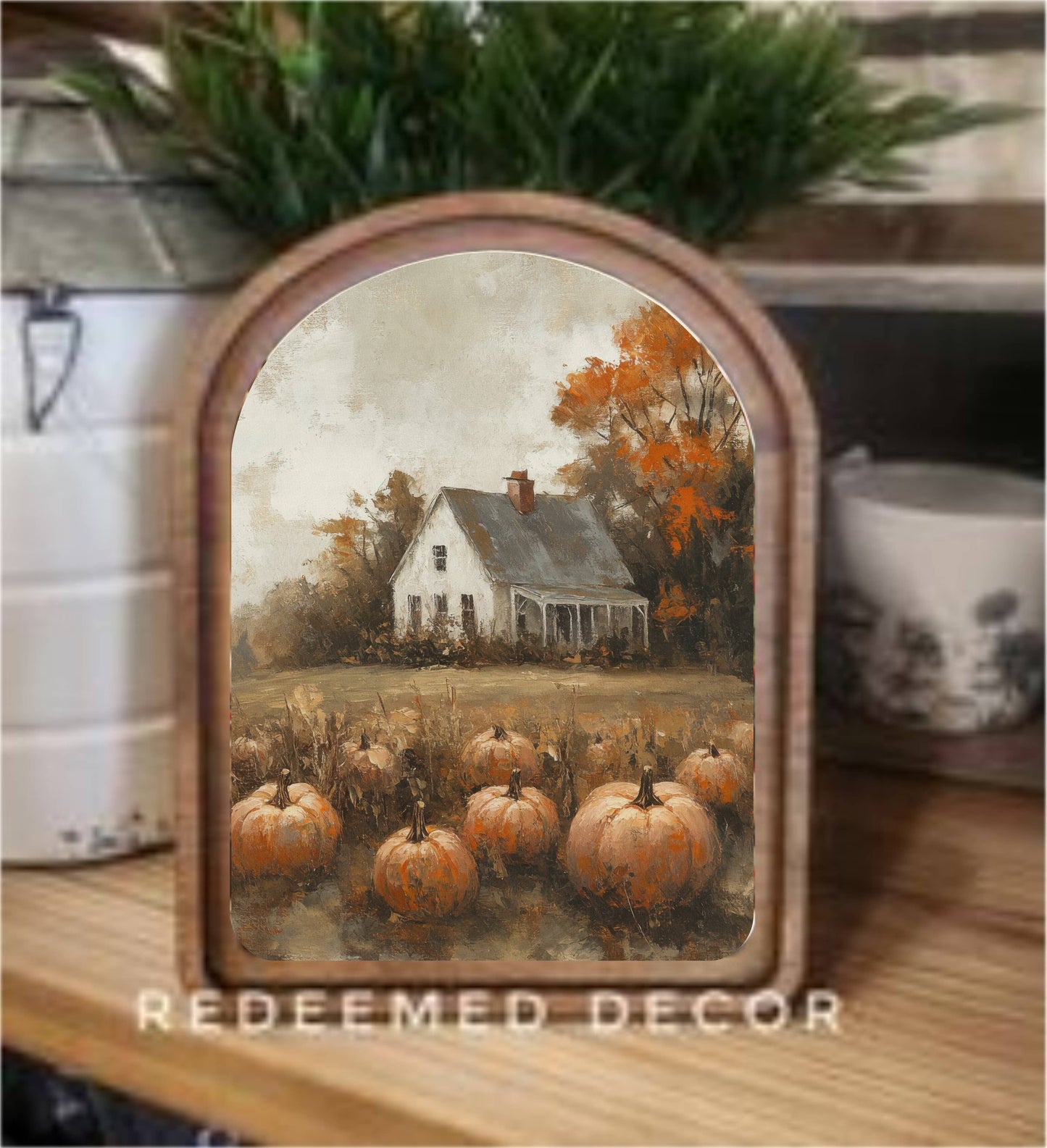 Arch Top Pumpkin Farmhouse Framed Art