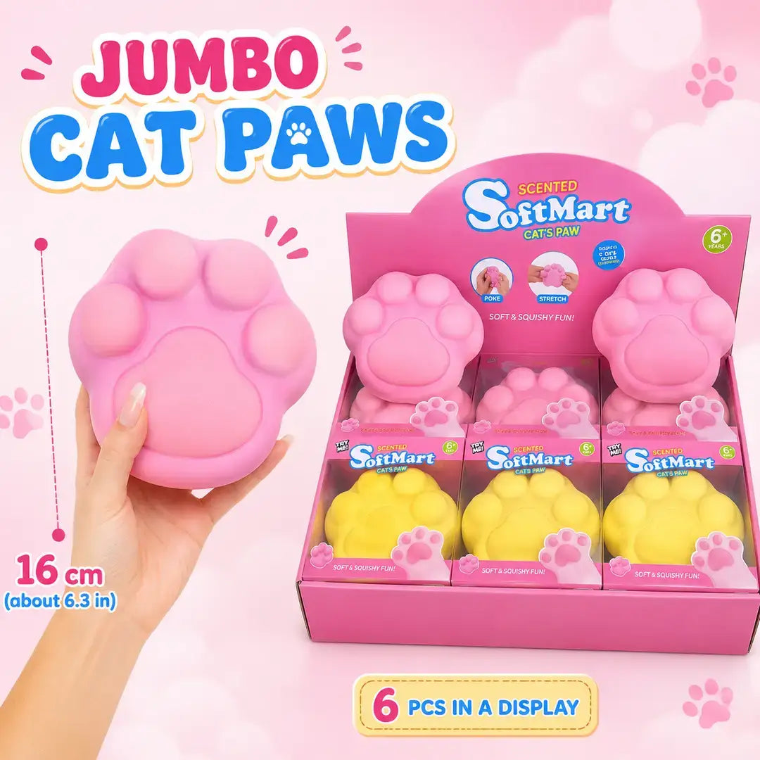 Jumbo Cat Paws Squishy (6pc Display) — 16 cm / 6.3 in