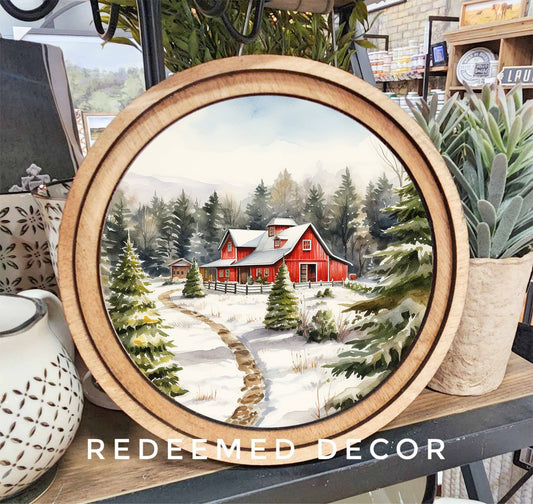 8" Round Tree Farm Barn Art