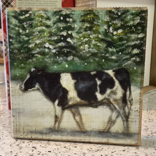 Winter Cow Block Sign