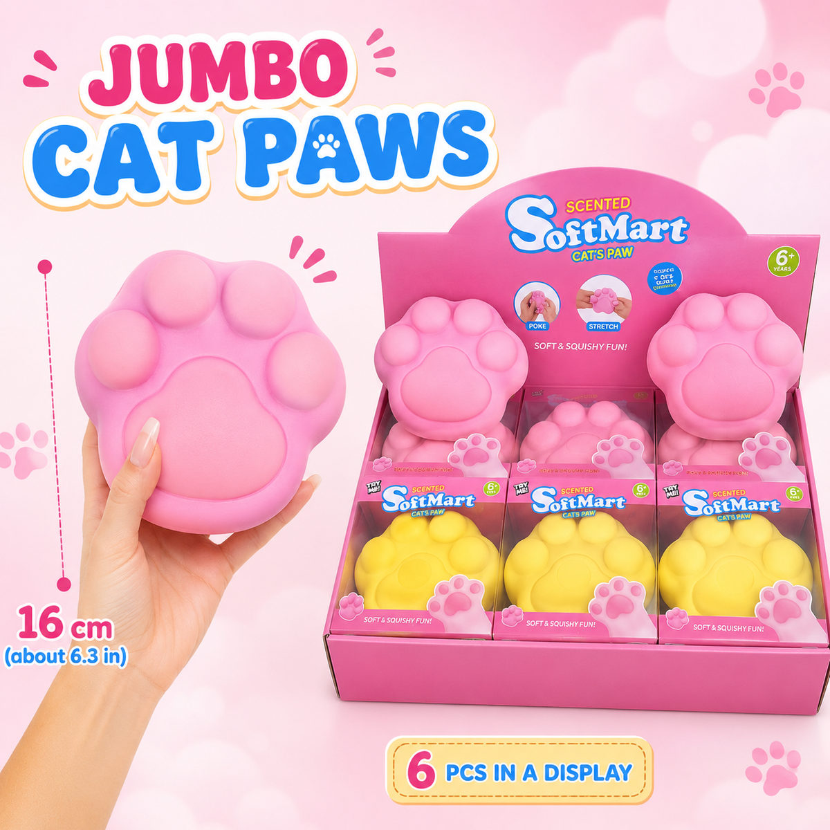 Jumbo Cat Paws Squishy (6pc Display) — 16 cm / 6.3 in