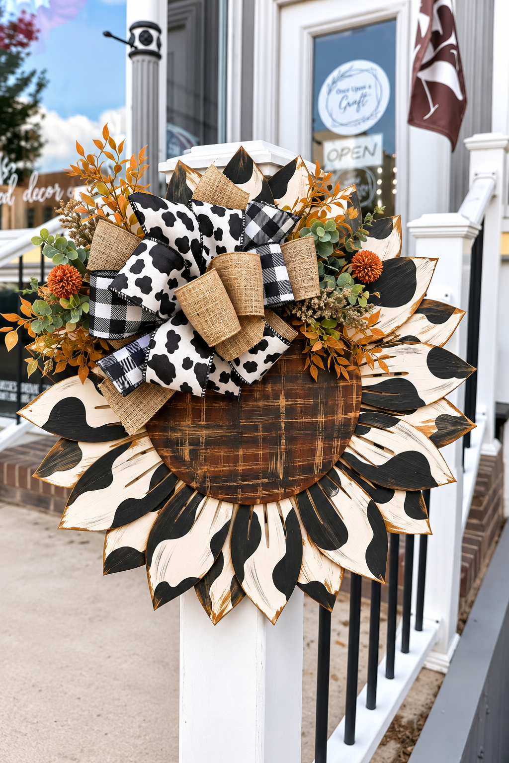 19” Sunflower Cowprint Door Hanger