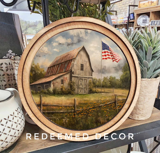 8" Round Patriotic Homestead Art