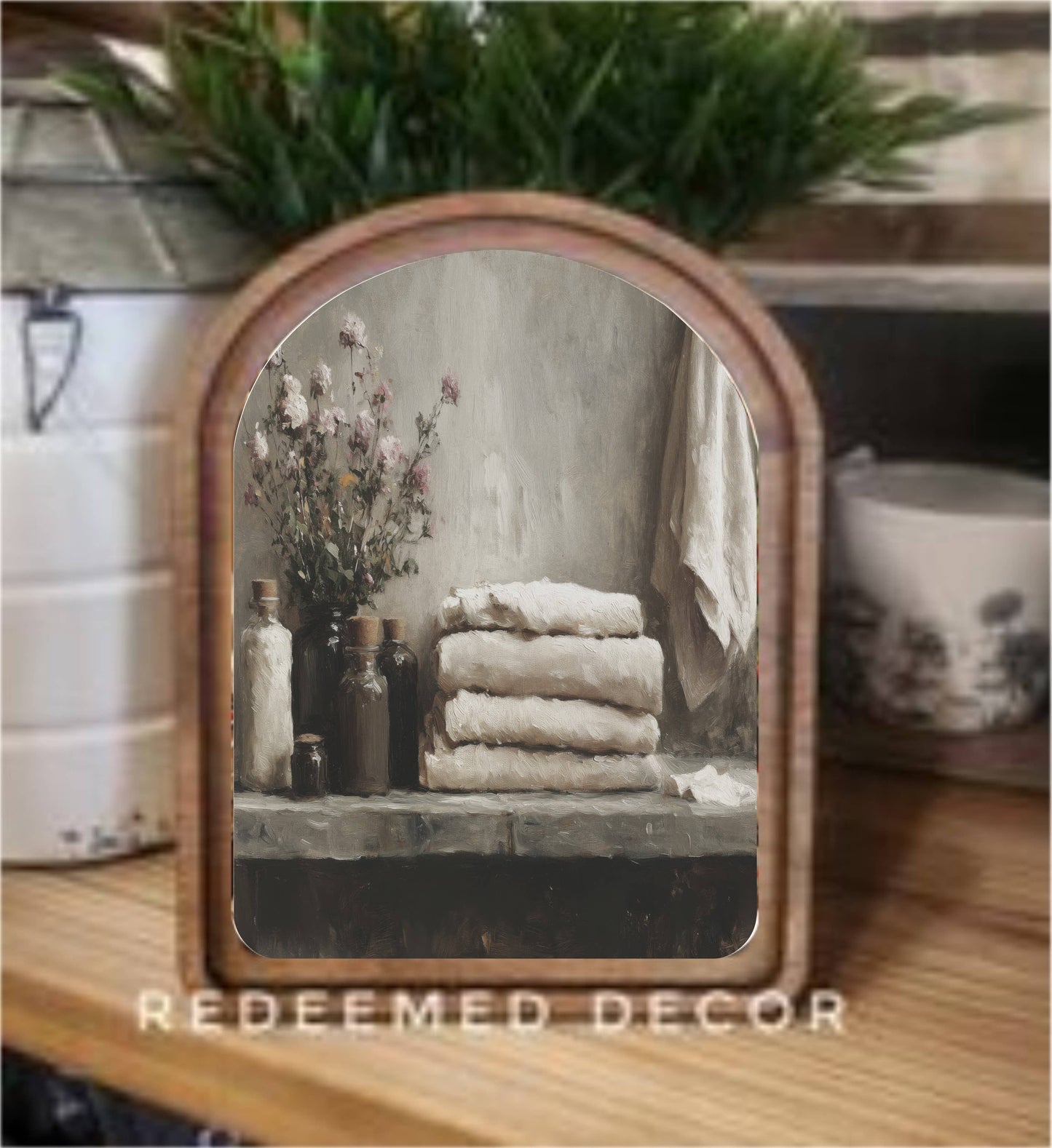 Arch Top Bathroom Shelf Framed Art