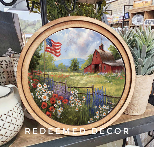 8" Round Patriotic Farm Art