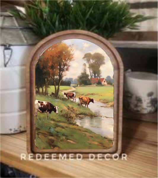 Arch Top Pasture Stream Framed Art
