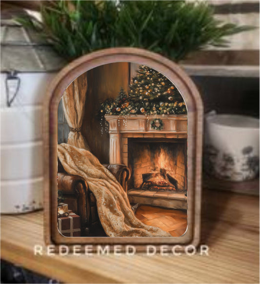 Arch Top Holiday Mantel Framed Art