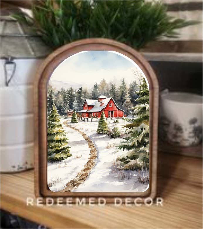 Arch Top Christmas Tree Farm Barn Framed Art