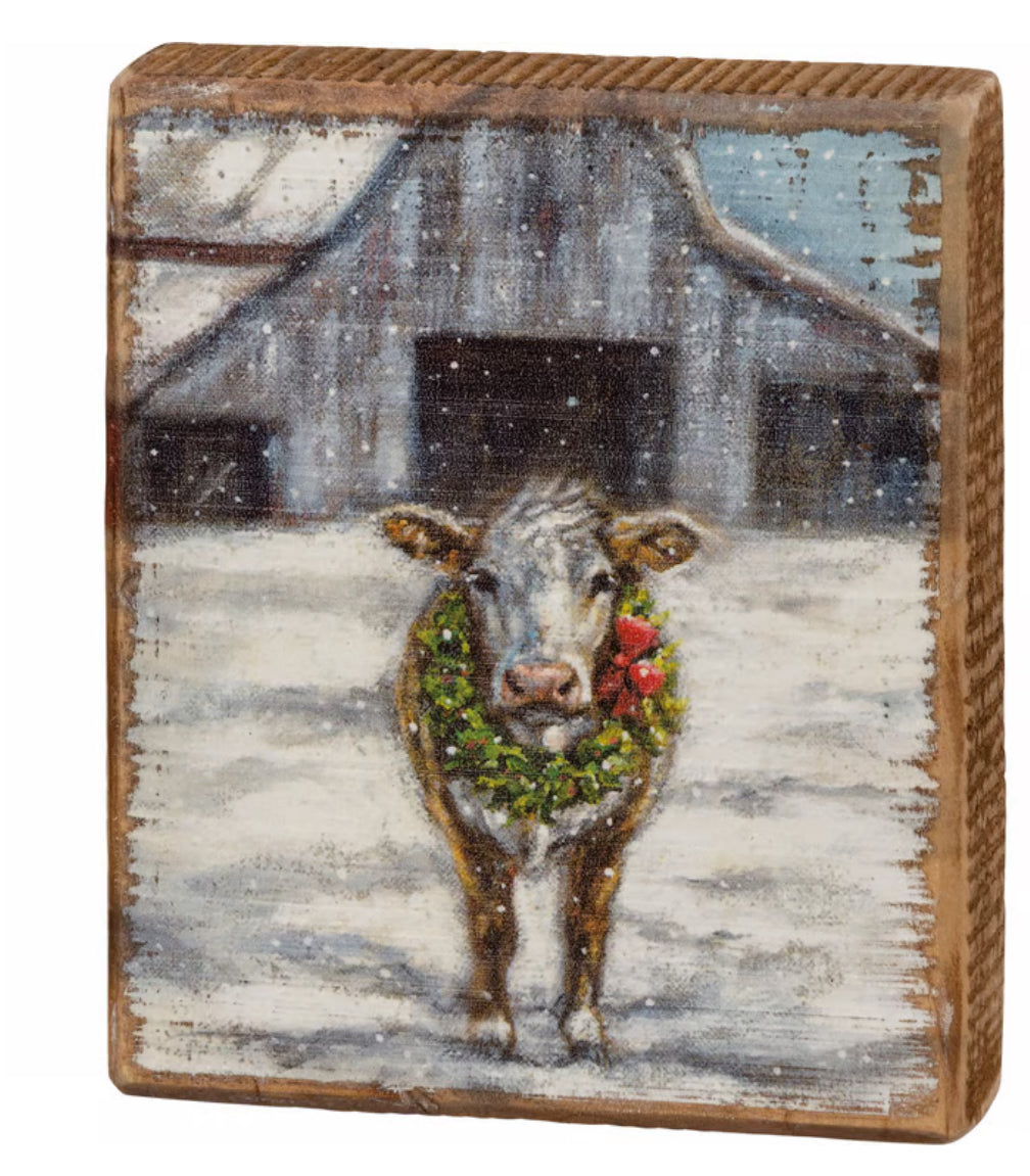Cow wreath block sign