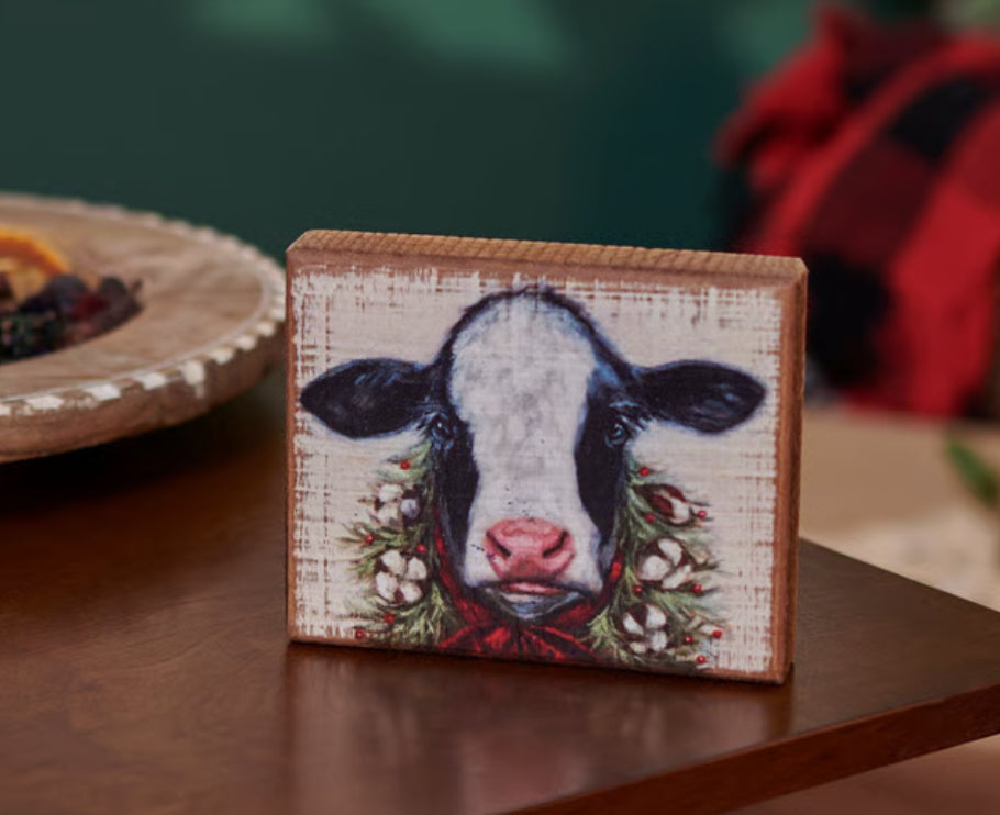 Cow wreath block sign