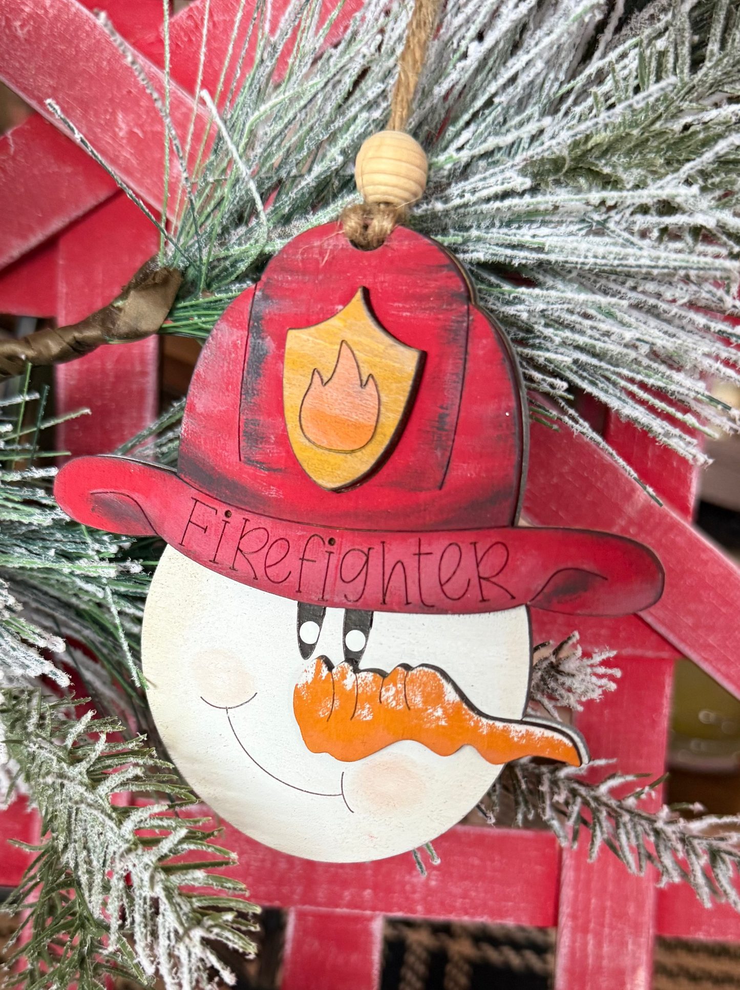 Fireman snowman ornament