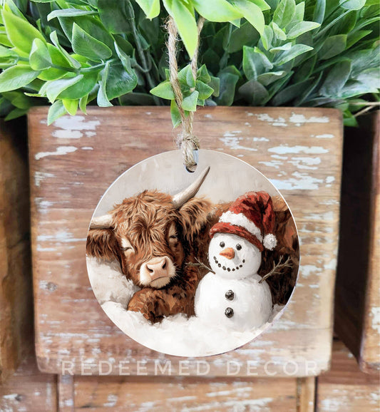 Wood Ornament Highland Snowman