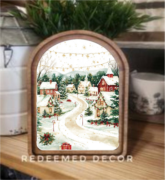 Arch Top Christmas Village Framed Art