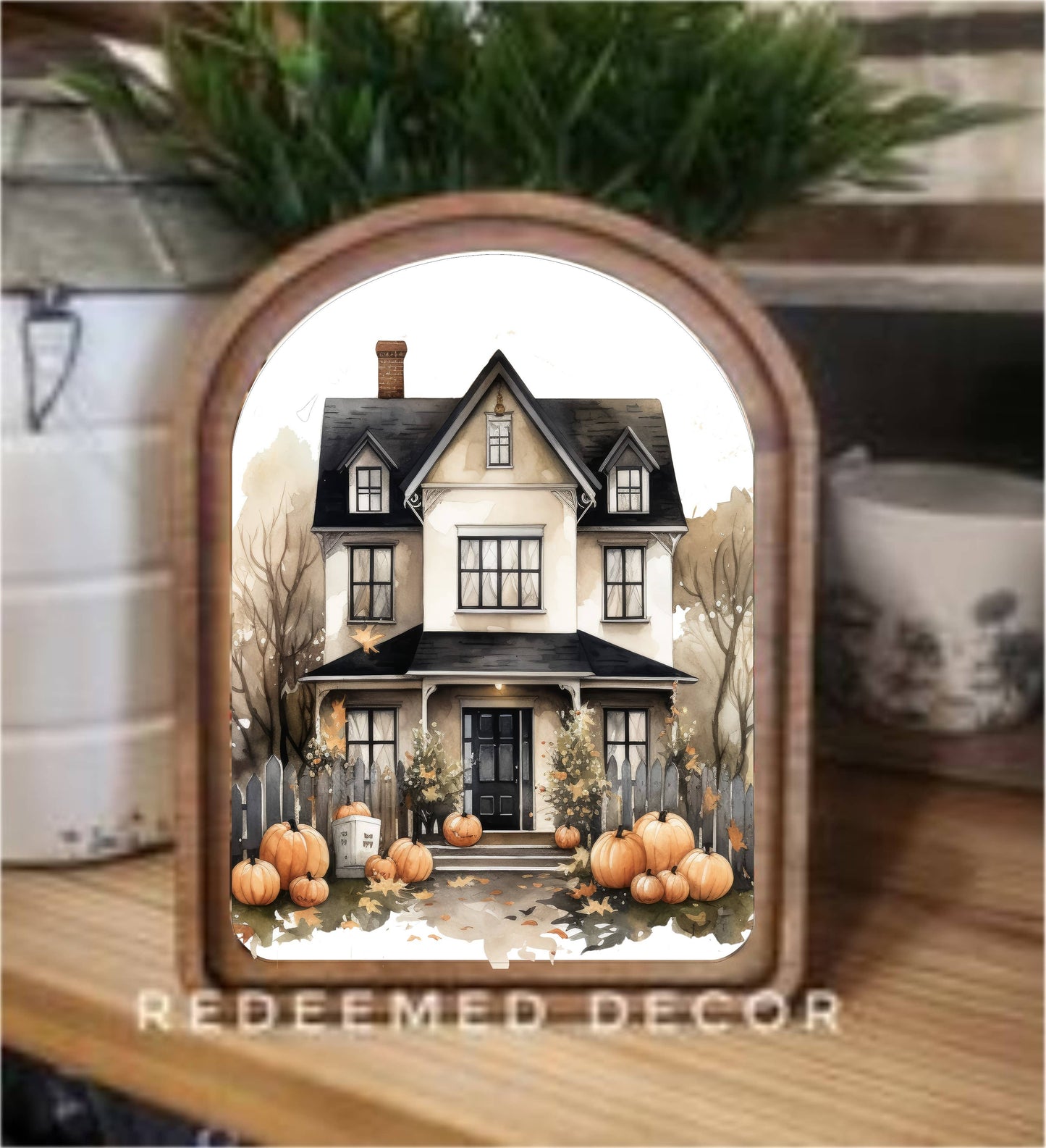 Arch Top Halloween House Framed Art