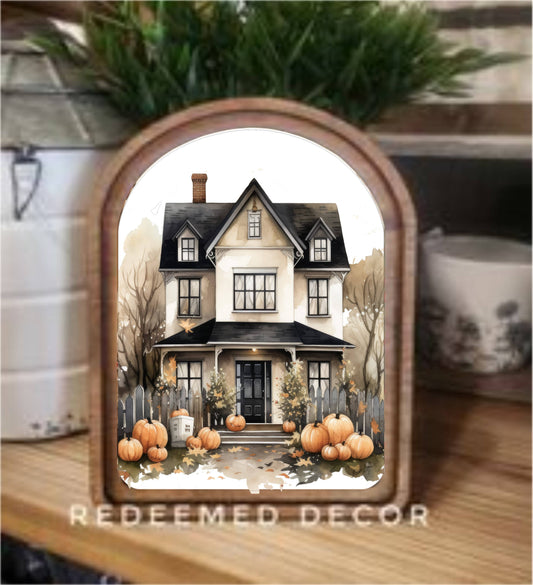 Arch Top Halloween House Framed Art
